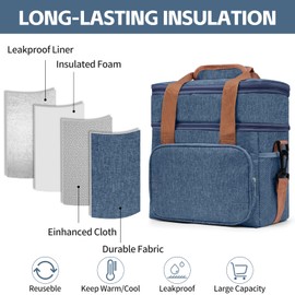 Lunch Bag for Men Women Double Deck Lunch Bag Sturdy Lunch Box with Shoulder Strap Cooler Bag Insulated for Work School Outdoor Picnic