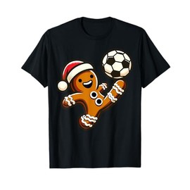 Gingerbread Plays Football Bike Kick Cookie Christmas T-Shirt, black