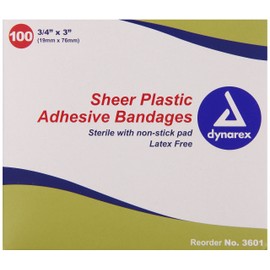 Dynarex Adhesive Sheer Strips Bandage, Sterile, 3/4 Inches X 3 Inches, 100 Count (Pack of 4)