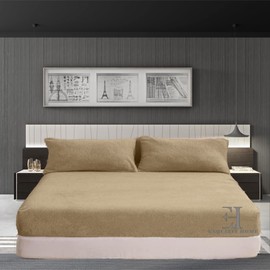 Fleece Fitted Bed Sheet Extra Deep 12” Inches (30cm) Teddy Fleece Warm and Cosy Beige Fitted Bed Sheet Single 91cm x 191cm Approximately