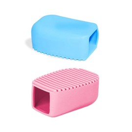 NentMent 2 Pack Mini Silicone Washboard Handheld Laundry Brush Washing Board Scrubber Finger Wash Board for Cleaning Collars Cuffs Stains Tough Spots Garments Socks (Blue + Pink)