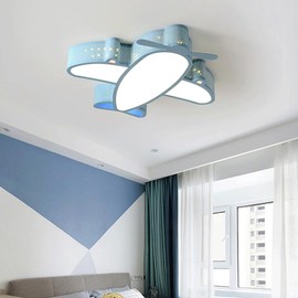 Skyblaze Blue Airplane Ceiling Light Fixtures, Kids Room Ceiling Lighting with Remote Control, Modern LED Dimmable Flush Mount Ceiling Light for Kid's Bedroom Nursery