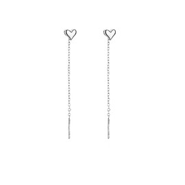 Reffeer Solid 925 Sterling Silver Tiny Cute Heart Dangle Earrings Chain for Women Teens Dangle Earrings Threader Tassel (A-Silver)