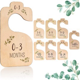 Baby Closet Dividers for Clothes Organizer, Set of 8 Beautiful Wooden Double-Sided Baby Clothes Size Hanger Organizer from Newborn to 24 Months for Boho Nursery Decor