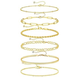 Gold Bracelets for Women, 14K Gold Plated Stackable Bracelets for Women Trendy Gold Bracelet Stack Set Waterproof Chain Bracelets Paperclip Adjustable Tennis Minimalist Tiny Cute Jewelry (Style02)