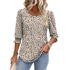 XIEERDUO Business Casual Outfits for Women 3/4 Length Sleeve Womens Tops Dressy Casual Apricot Dot XL