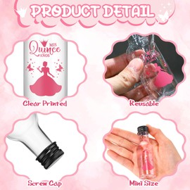 Jingmore 50 Pcs Quinceanera Mini Liquor Bottle Mis Quince Anos 1.7oz Empty Plastic Shot Bottle with Black Screw Cap 1 Funnel Sweet 15 Year Birthday Gift for Guest Recuerdos De Quinceañera Favor(Pink)