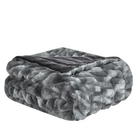 WDCOZY Ruched Faux Fur Throw Blanket Soft Cozy Fluffy Luxurious Blankets Couch Bed Sofa Chair Home Decor Warm Furry Fall Winter Plush Rabbit Fur Bubble Blanket 60" x 80", Dark Grey