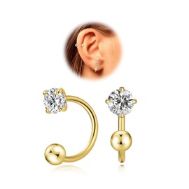 Winzige 3mm Birthstone Ohrringe für Frauen Teenager Mädchen Kleine Huggie Hälfte Hoop Ohrringe Winzige Knorpel Hypoallergene Ohrstecker Schraube Ohrringe (Apr-White Topaz, Gold)