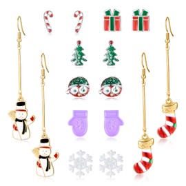 Christmas Stud Earrings Set - Christmas Drop Dangle Earring for Women Variety,Holiday Earrings Thanksgiving Xmas Holiday Jewelry With Box-8 Piars