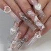 Square Fake Nails Long Press On Nails Bow With Heart