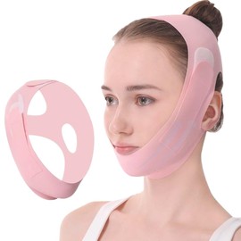ZEPIQOR 1 x Cheek Mask, Chin Mask, Reusable V-Line Mask, Face Lifting Belt for Sleeping, Double Chin Firmer, Beauty Neck Masks for Women and Men, Pink