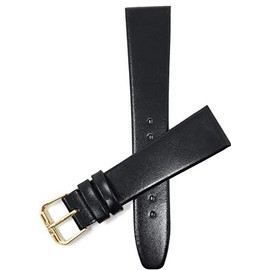 Bandini Extra Long (XL) 18mm Italian Leather Watch Band Strap - Black - Classic - Slim - Gold Buckle