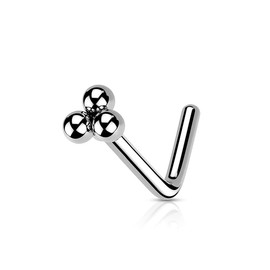 Pierced Owl 20GA Stainless Steel 3 Ball Cluster Top L-Bend Nose Stud (Silver Tone)