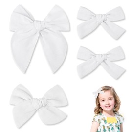 White Bow for Hair,4 Pcs Cute White Hair Bow Suitable for Women and Girls,Long Tail Satin Hair Bow Suitable for Long Hair,Straight and Curly Hair