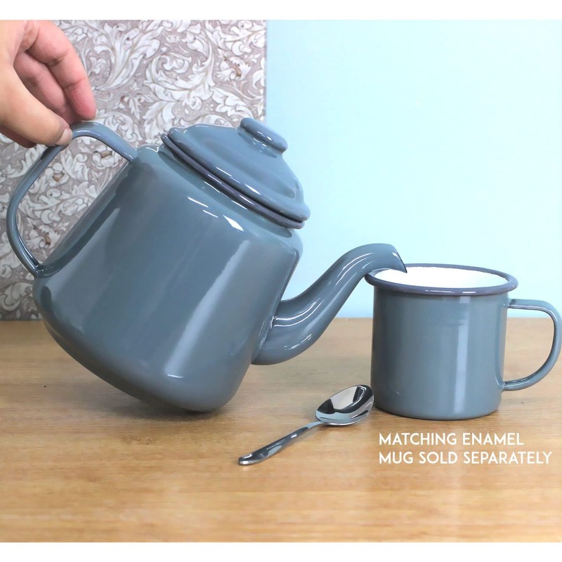 Enamel Teapot with Handle & Lid 14cm, 1.5L Traditional Serving