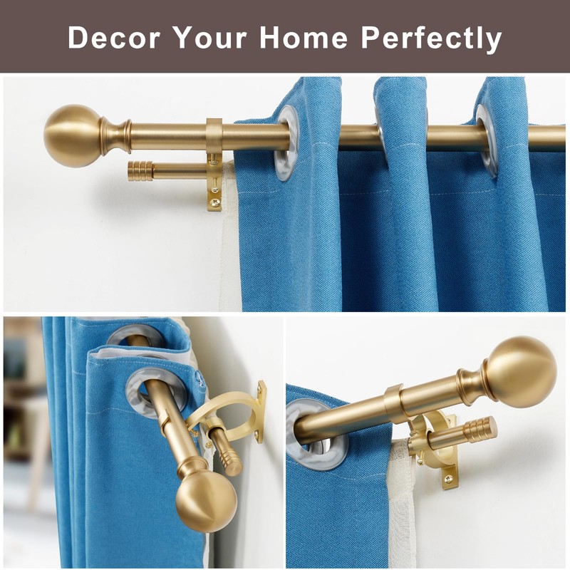 Warm Gold Decorative Curtain Rod, 72-144 Inches, Adjustable Dual Curtain