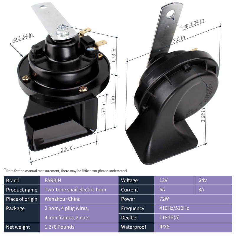 FARBIN 12V Electric Air Horn Kit for Truck, Car, SUV,
