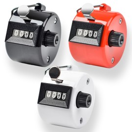 Hand Counter, Set of 3, Clicker Counter for Sports Events and Office, Hand Counter with Mechanical Counting Function, 4.3 x 4.6 x 5.5 cm in Black, White and Red