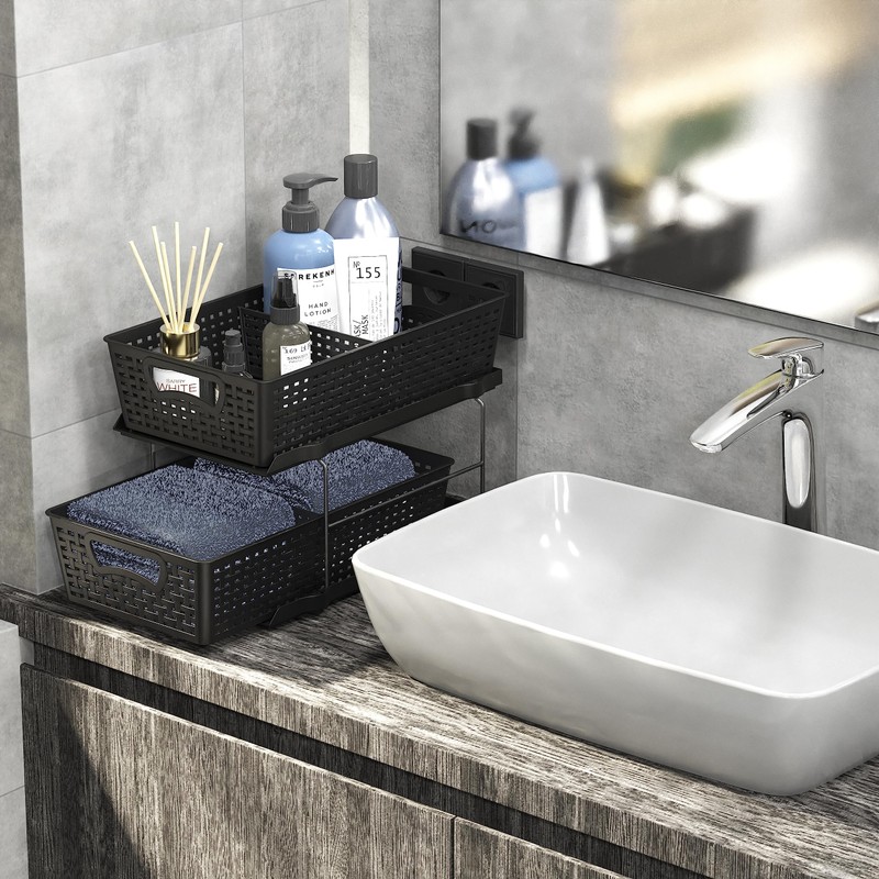 Simple Houseware 2 Tier Bathroom Organizer Tray Pull-Out Sliding Drawer/Under-Sink