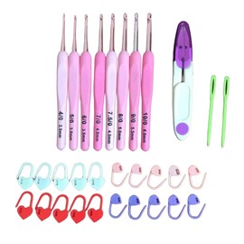 Crochet Hook Set Needles Stitches Knitting Craft Case Crochet Set Weave Yarn Set 8 Sizes Crochet Hook Set Size 2.5mm to 6mm Knitting Needles and Complete Accessories Soft Handles Ergonomic Grip Crochet Hooks(Color : Pink)