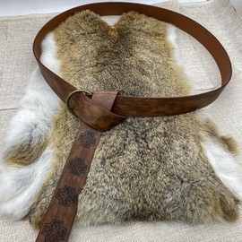 Medieval Embossed Leather O-Ring Belt, Retro Belt (Coffee, 165CM)