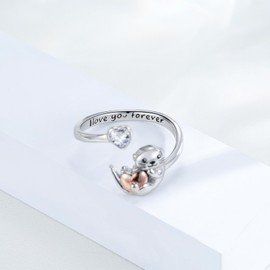 Freesloth Otter Gifts 925 Adjustable Otter Ring Sea Otter Jewelry Otter Gifts for Otter Lovers Women