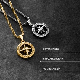 CRAFTD | Gold North Star Pendant Necklace | Durable 18K Gold & 316L Stainless Steel | 20.5" Gold Chain Link with 20MM x 20MM Pendant | Waterproof, Heat & Sweat Resistant | Men's Jewelry