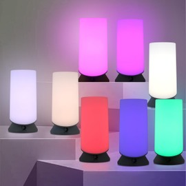 GLAMIGHT Touch Bedside Table Lamp, Stepless Dimming & 7 Colors RGB Small Lamp for Bedroom, LED Nightstand Lamp with Timer, Warm White to Multi-Color Smart Desk Lamp for Living Room Home Gifts