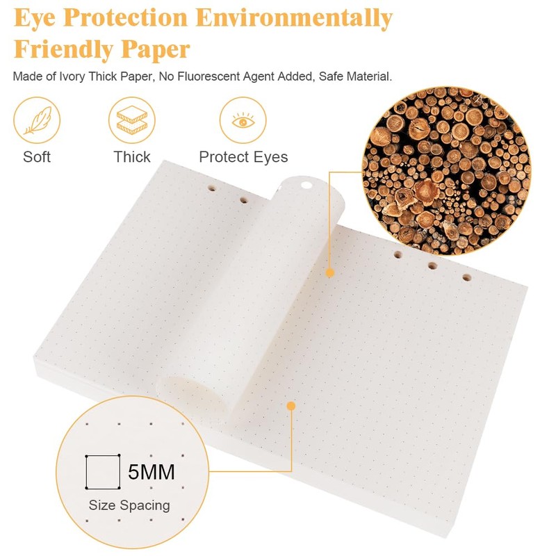 Vicloon A5 Loose Leaf Punched Paper, 140 Pages Dotted Refill
