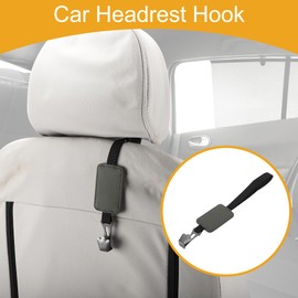 Partuto 1 Pcs Universal Car Seat Headrest Hook for Most Car, SUV, Truck Car Seat Back Organizer Hooks Sturdy Faux Leather Metal Gray 11.02"x1.85"