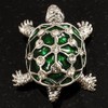 Cute Green Enamel Crystal Turtle Brooch (Rhodium Plated)