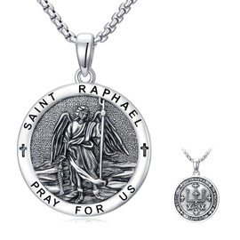 Swordgod Saint Raphael Necklace for Men Sterling Silver Archangel Raphael Medal Pendant Religious Christian Catholic Jewelry Gifts for Men Father Dad Husband Son Friend