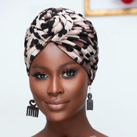 DRESHOW 5 Pack Knotted Headwraps for Women African Turban Pre-Knotted Beanie Headwraps Hair Covers