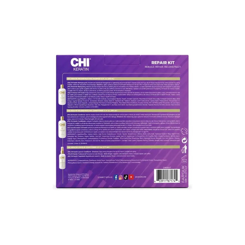 Kit Chi Keratin Shampoo, Acondicionador Y Reconstructor