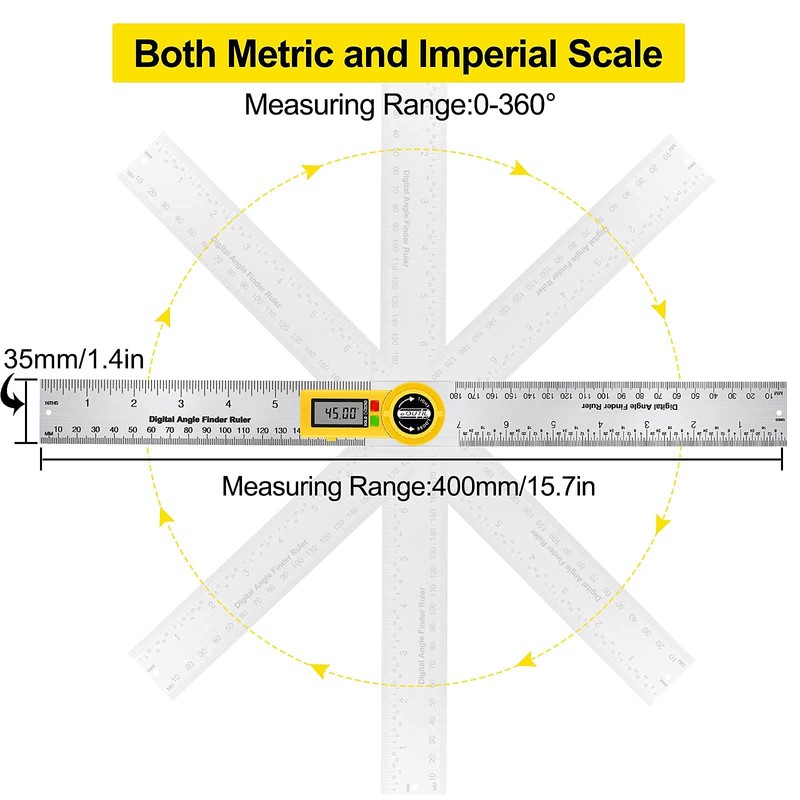 Digital Angle Finder Protractor, 2 in 1 Angle Finder Ruler