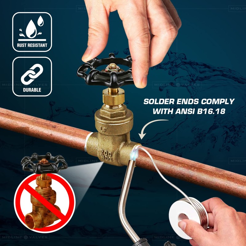 Midline Valve 427D336 Gate Valv, 1-1/4 in. SWT, Cast Brass