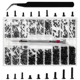 Lyeteung 500 PCS 18 Sizes M1.2/M1.4/M2 Tiny Micro Repair Screw Kit, Electronic Repair Micro Screws, Tiny Micro Screws Set, with Screwdriver and Tweezers, for Spectacles, Laptop, Watches, Black