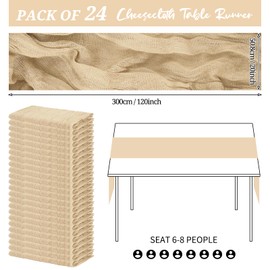 24 Pack Cheesecloth Table Runner 20 x 120 inch Cheese Cloth Table Runner Bulk,Romantic Boho Sheer Gauze Fabric Table Runners for Wedding Reception,Party,Bridal Shower Table Decor(Beige)