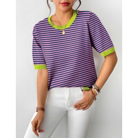 Zeagoo Womens Summer Tops Dressy Casual Short Sleeve Sweaters Crew Neck Lightweight Knit Tops Loose Blouse Basic Shirts