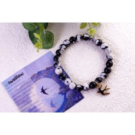 Gowvvxu Flying Swallow Bracelet Bird Jewelry Natural Stone Orca Beads Swallow Bird Freedom Symbolic Jewelry Spring Summer Gift (black)