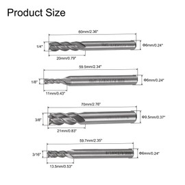sourcing map Square Nose End Mills Sets 4-Flute 1/4" 1/8" 3/8" 3/16" 1/2" 1/16" 5/32" 5/16" High-Speed Steel CNC Milling Cutter Bits Tool for Aluminum Steel Cutting Metalworking