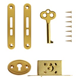 Full Mortise Antique Gold Plated Jewelry Box with Key and mounting Screw for Mini Box Locks, Cedar Box Keys, Wood Box Locks, Jewelry Box Locks, Furniture Lock Replacements (Gold - Set of 1)