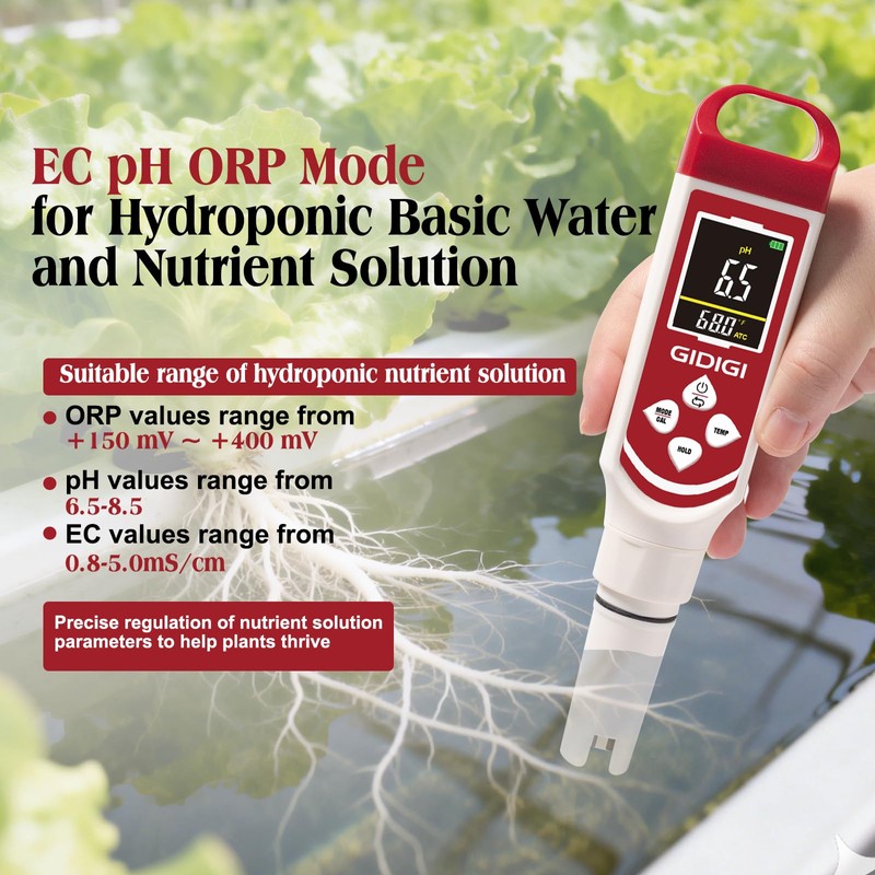 GIDIGI 7-in-1 Pool pH Salt Tester H2/ORP/pH/TDS/EC/Saltwater Quality Meter