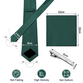Aomig Men Tie and Pocket Square with Tie Clip Cufflinks Set, Premium Solid Color Necktie Handkerchief Set for Men, Wedding Party Formal Business Work Classic Men's Tie Sets Gifts, 8cm
