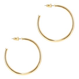 PAVOI PAVOI 14K Yellow Gold Hoop Earrings for Women - 2mm Thick 45mm Infinity Hoops - Gold Plated Loop Earrings - Lightweight Set