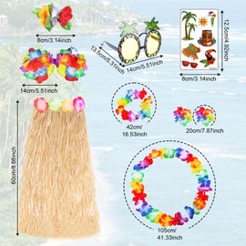 FUIPVGI 9-Piece Hawaiian Hula Skirt Theme Party Costume Set, Hawaiian Hula Raffia Skirt with Sunglasses, Leis Necklace and Bracelets, Flower Bra for Tropical Beach Party, Summer Party (Multicolour)