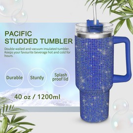 HWISDMIG 40oz Tumbler with Handle-Glitter Rhinestones Tumbler Bling Cups Stainless Steel Water Bottle Diamond Studded Tumbler for Women-Birthday Gifts for Women, Mom, Girlfriend (Pacific)