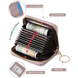 BOSTANTEN Credit Card Holder Wallet RFID Blocking Leather Small Wallet for Women Zipper Keychain Wallet with Wristlet Purple