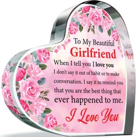 My Beautiful Girlfriend Gifts - I Love You Romantic Acrylic Heart Gift For Women, Anniversary Plaque for Girlfriend, 100mm x 100mm Present For Anniversaries Birthday Christmas